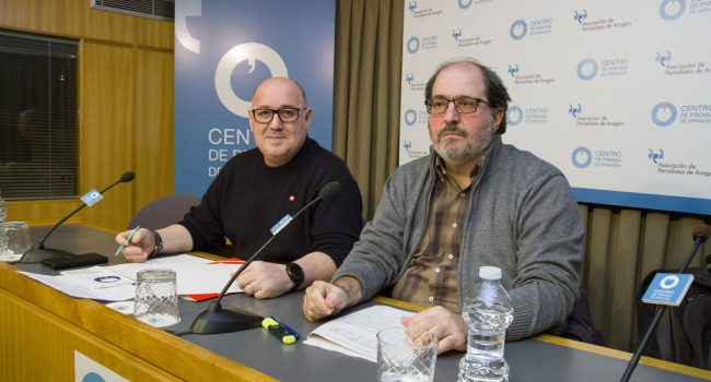 El secretario de Política Industrial y Sindical de UGT Aragón, José de la Morena y el secretario de Salud Laboral de CCOO Aragón Luis Clarimón.