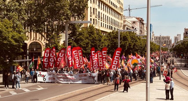 Manifestación del Primero de Mayo de CCOO y UGT en Zaragoza | Foto: CCOO