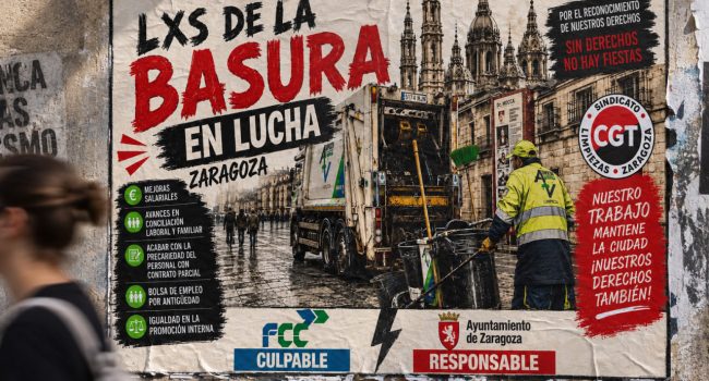 Mockup con el cartel de CGT anunciando la huelga en FCC / AraInfo.