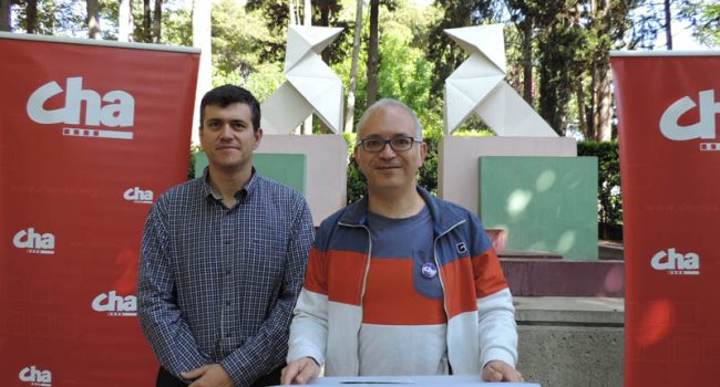 Félez y Palacín en el acto de CHA en Uesca.