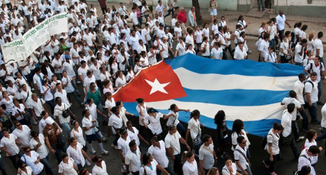 University students march in honor of the 8 medecine students murdered in the 19th Century by the Spanish army after having descrated a Spanish's tomb, on november 27, 2011, in la Havana, Cuba. PHOTO AFP/STR