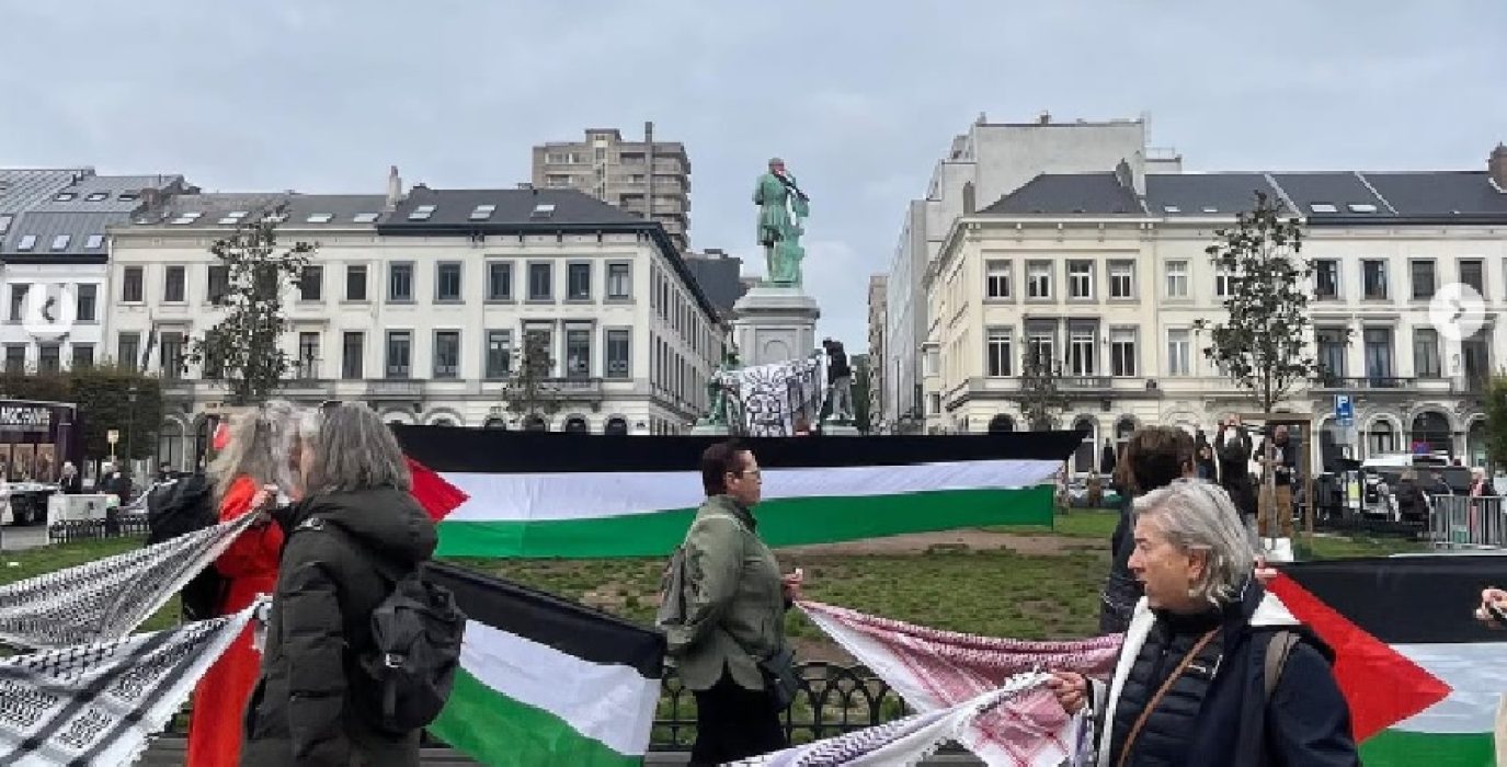 Cadena humana del campamento 'Salir de casa por Gaza' en Bruselas | Foto: WILPF