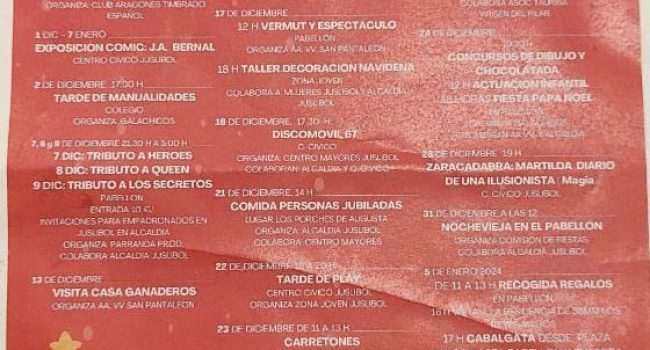 Programación navideña en Juslibol, incluyendo los actos taurinos.
