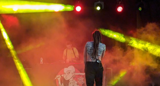 Chata Flores, durante el concierto en el patio del Pignatelli este 23 de abril | Foto: Iker G. Izagirre (AraInfo)