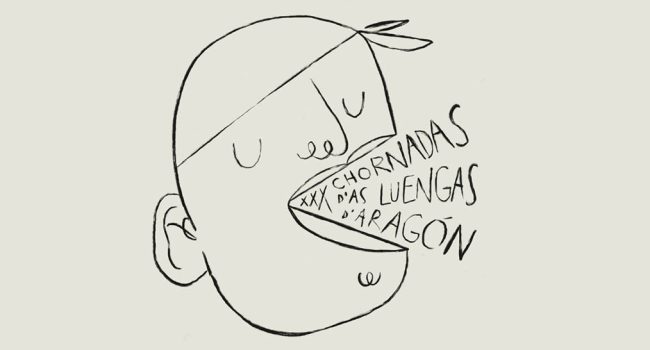 Ilustración d'o cartel d'as XXX Chornadas d'as Luengas d'Aragón, obra de Carolina Ferrer (@carolinaferrerrr).