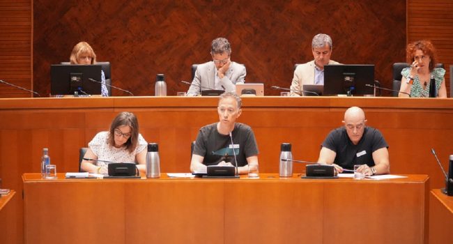 (Archivo) Comparecencia del comité de empresa de CHIP Audiovisual en las Cortes de Aragón | Foto: Podemos Aragón