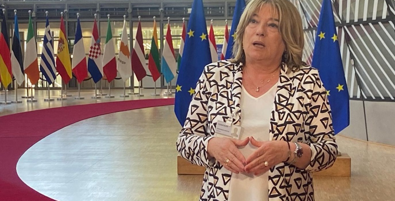 La consejera de Educación, Cultura y Deporte del Gobierno de Aragón, Tomasa Hernández, en el Consejo de ministros de Cultura de la Unión Europea celebrado el trece de mayo | Foto: DGA