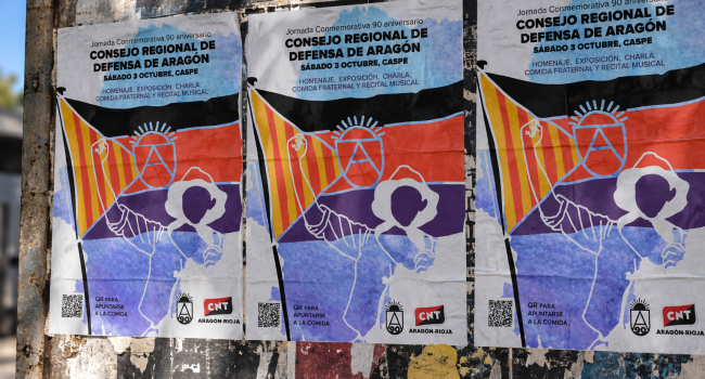 Mockup con los carteles del homenaje de CNT al Consejo de Aragón / AraInfo.