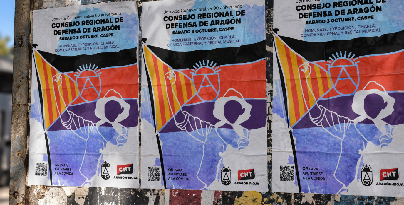 Mockup con los carteles del homenaje de CNT al Consejo de Aragón / AraInfo.