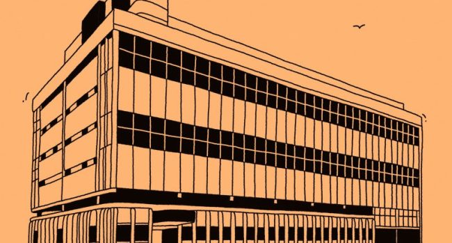 Dibujo de Erica Fustero para AraInfo, del edificio de Correos.