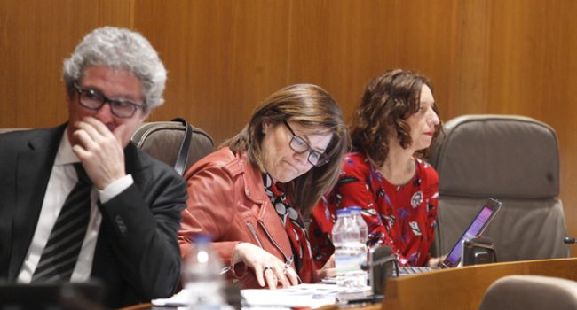 Martínez, en el centro, junto a Gregorio Briz (CHA) y Patricia Luquin (IU).