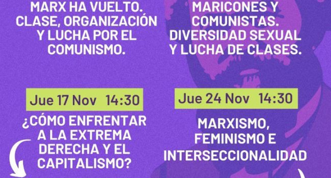 Cartel con las cuatro sesiones de la Cátedra Libre Karl Marx en Zaragoza.