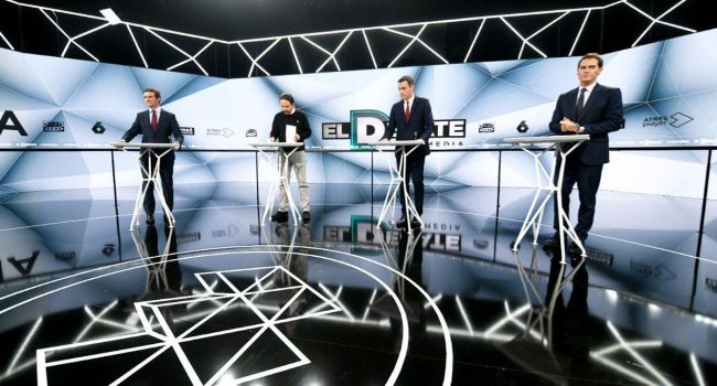 Casado, Iglesias, Sánchez y Rivera durante el debate de Atresmedia.