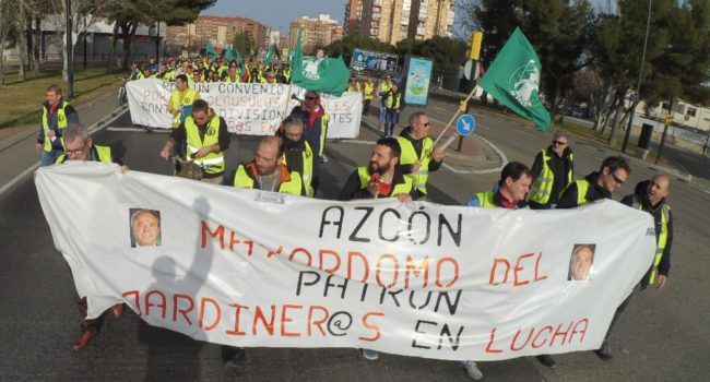 Manifestación de las y los jardineros en el decimoquinto día de huelga.