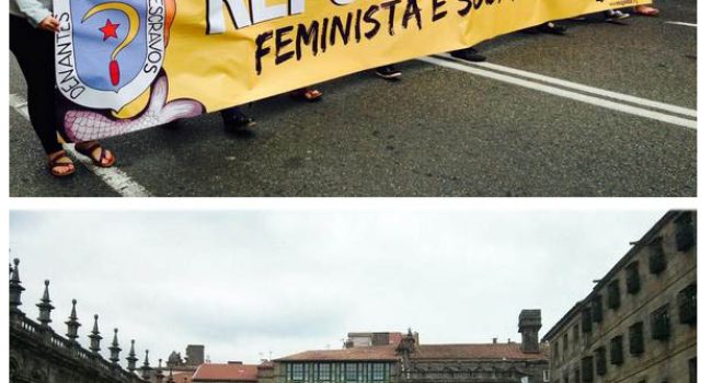 Arriba, cabecera de la manifestación de Nós-UP (foto: @nosgaliza). Abajo, manifestación del BNG (foto: @obloque)
