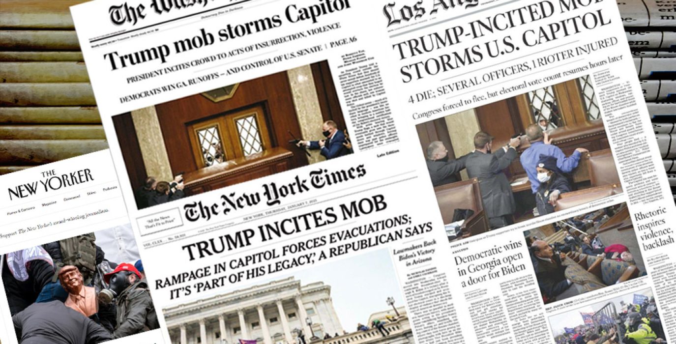 Portadas de los principales diarios estadounidenses tras el asalto al Capitolio por seguidores de Trump.