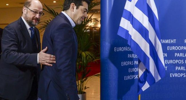 El primer ministro griego Alexis Tsipras y el presidente del Parlamento Europeo Martin Schulz el 4 de febrero.