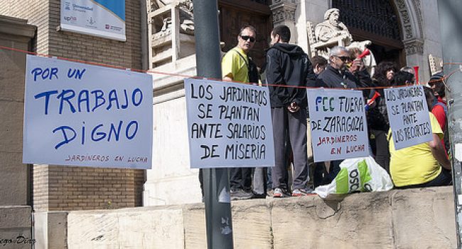 Imagen de una concentración de la plantilla de FCC en Zaragoza. Foto: Diego Díaz (AraInfo)