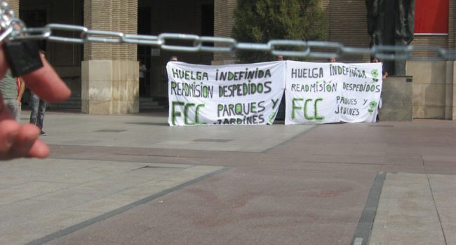 La plantilla de FCC Parques y Jardines se concentrará a las 10.45 en el Ayuntamiento de Zaragoza. Foto: CGT Jardinería