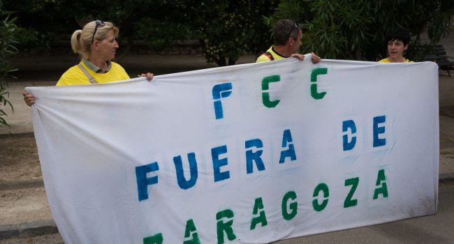 Movilización de la plantilla de FCC parques y jardines de Zaragoza. Foto: Pablo Ibáñez (AraInfo)
