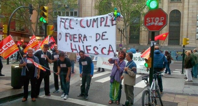 Protesta de la plantilla de FCC en Uesca. Foto: CCOO Uesca (Archivo)
