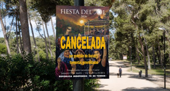 Cartel de la Fiesta del Sol anunciando la cancelación.