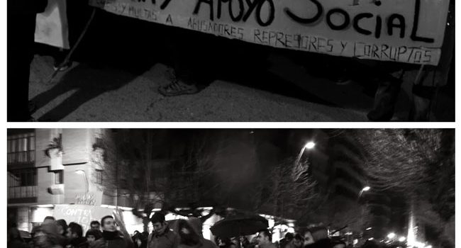 (Arriba) Gamonal pide la absolución de las personas detenidas. 2. Pancarta solidaria de las y los vecinos de Gamonal con Zaragoza. Fotos: Tiempos Modernos