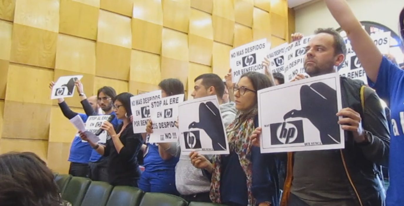 La plantilla de HPO Zaragoza durante su intervención en el Pleno municipal del viernes 25 de abril.