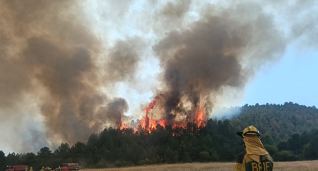 Bomberos forestales de las BRIF luchando contra el incendio de Peñas de Riglos | Foto: ATBrif