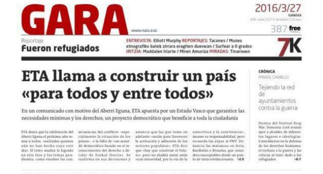 Imagen de la publicación en Gara.