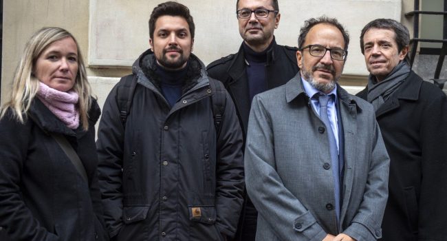 Hadi Cin (AED, Turquia), Gustavo Palmieri (CELS, Argetina), Mònica Aranda (Universitat de Barcelona) y Jorge Correcher (Universitat de Valencia), observadores de la plataforma ITW.