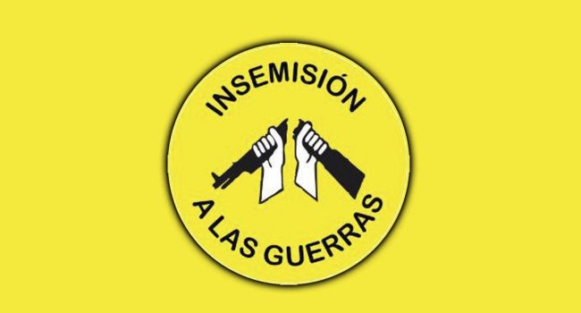 El lema del manifiesto en aragonés, "Insemisión a las guerras".