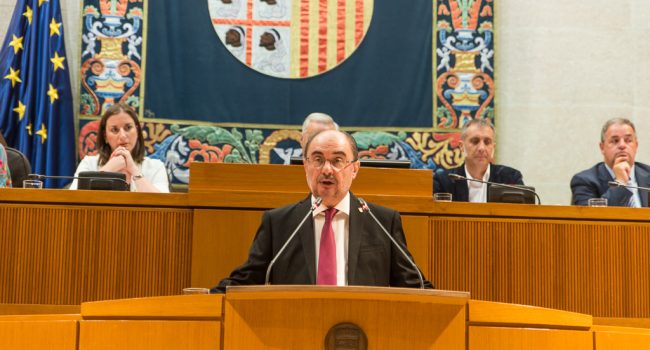 Lambán durante su discurso de investidura.. Foto: Pablo Ibáñez (AraInfo)