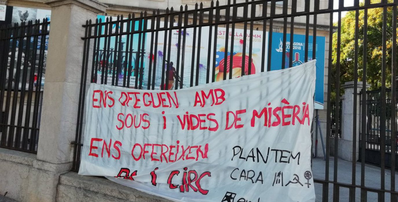 Pancarta de Endavant contra los Juegos del Mediterráneo en Tarragona. Foto: @EndavantOsanTgn