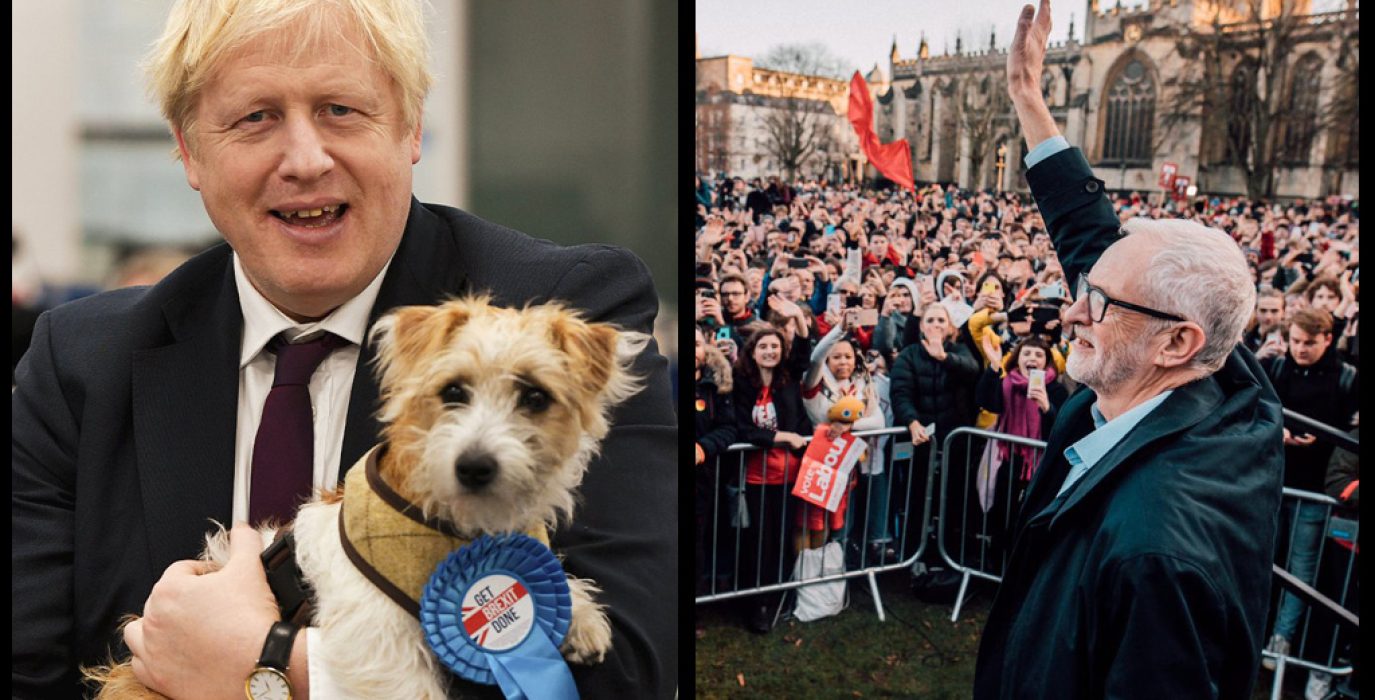 Johnson y Corbyn en dos momentos de la campaña electoral.