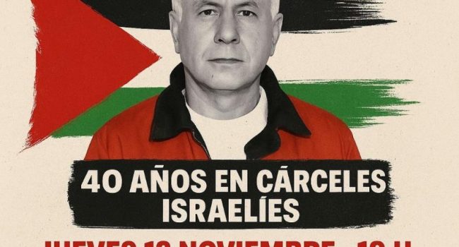 Cartel del encuentro con Karim Yunes organizado por Casa Palestina Aragón.