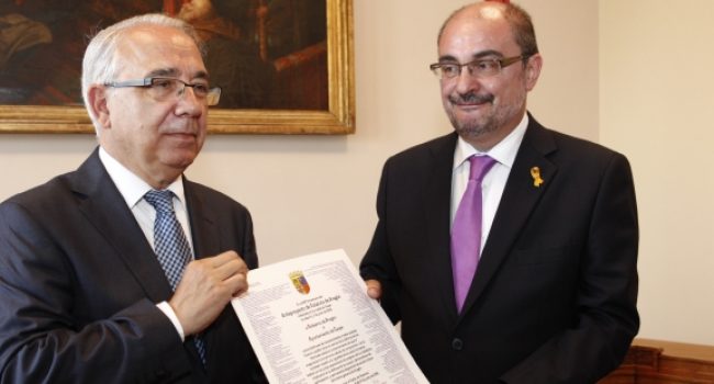 Lambán y Senante en el acto de este lunes. Foto: Gobierno de Aragón