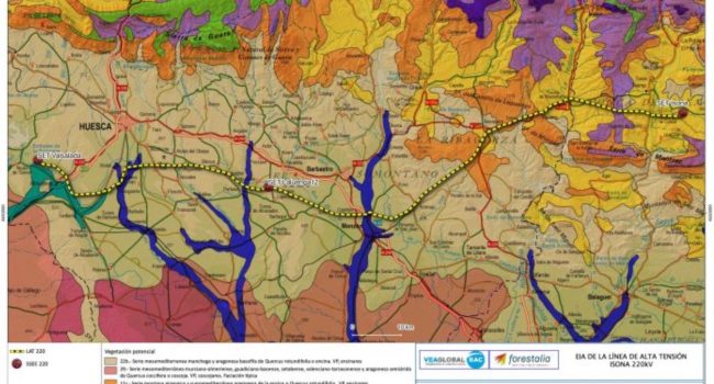 La nueva línea de alta tensión de Forestalia atravesaría Aragón de oeste a este Plana de Uesca, Monegros, Somontano de Balbastro, Cinca Meya, La Llitera y Ribagorza
