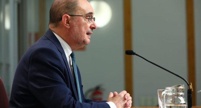 Lambán durante la comparecencia de este lunes. Foto: DGA