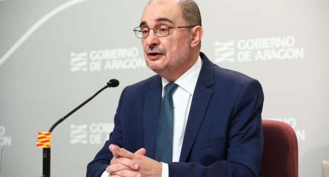 Lambán durante la comparecencia de este lunes. Foto: DGA