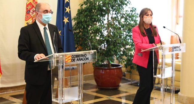 Javier Lambán y Sira Repollés durante la rueda de prensa de este miércoles. Foto: DGA
