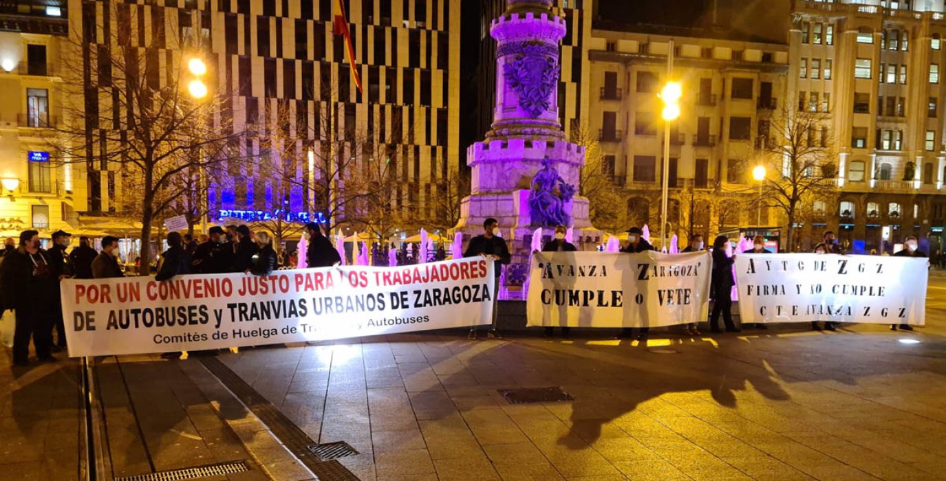 Manifestación conjunta de los comité del bus urbano y tranvías en Avanza. Foto: @CutAragon