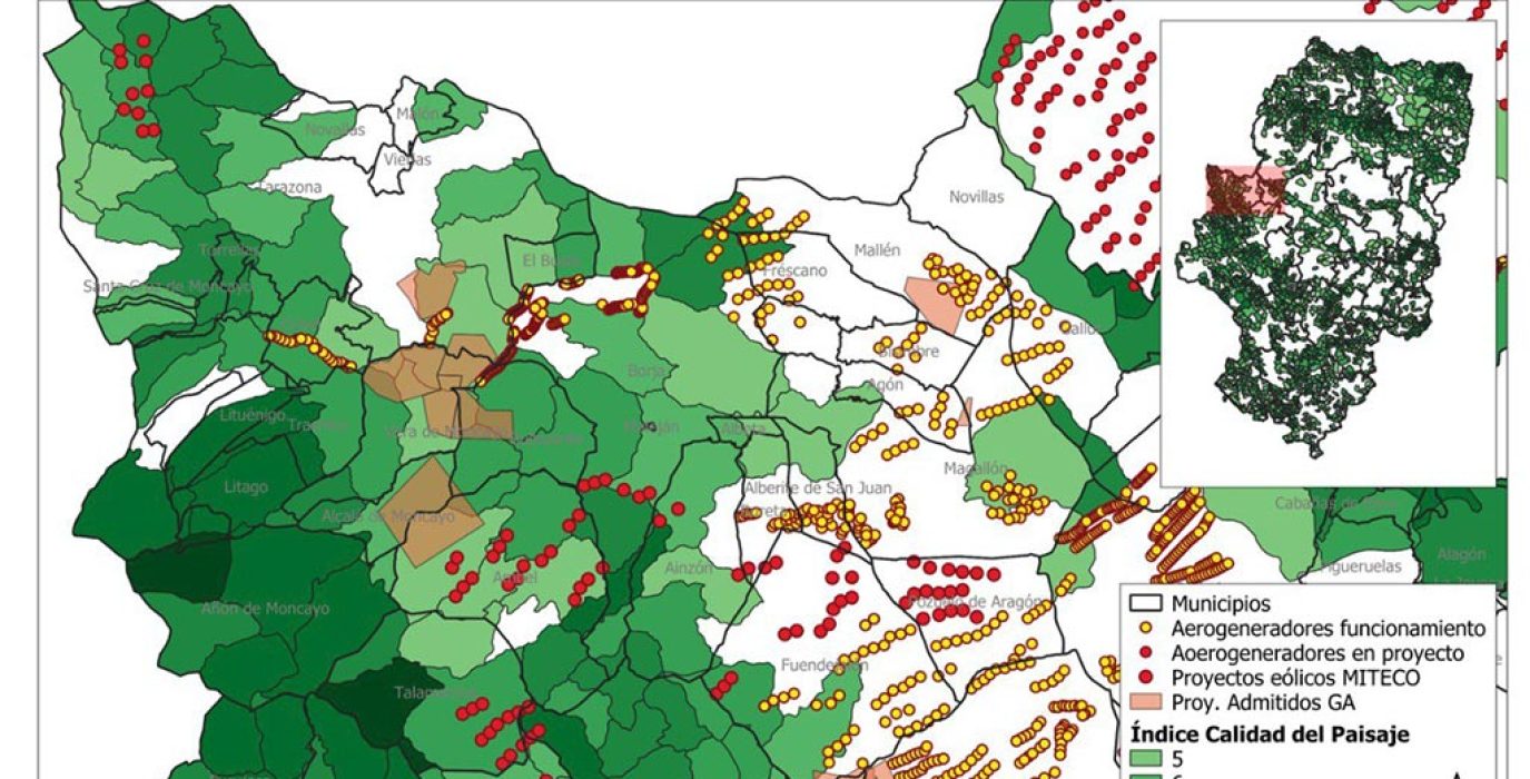 Mapa de los parques eólicos del Moncayo elaborado por IU con datos del Gobierno de Aragón y del MITECO