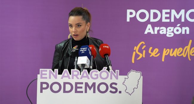 maru diaz en una rueda de prensa en la sede podemos