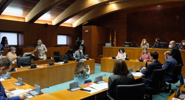 María Pilar Remírez y Olga Perez, de STEPA, durante su comparecencia en las Cortes de Aragón. Foto: STEPA.