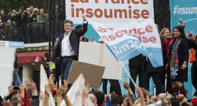 Acto de Mélenchon durante la campaña electoral de La Francia Insumisa. Foto: Lewis Joly