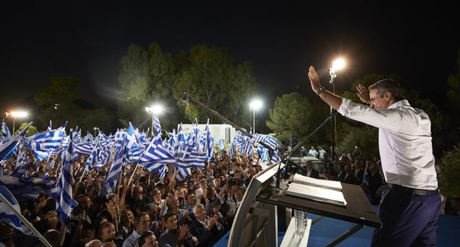 Kyriakois Mitsotakis en un acto de Nueva Democracia.