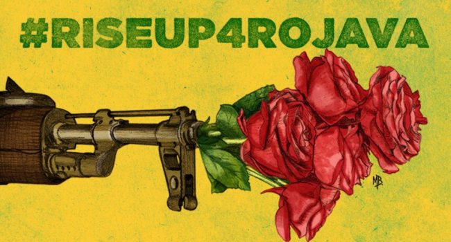 Mural en apoyo a Rojava y Kurdistan en Teruel.