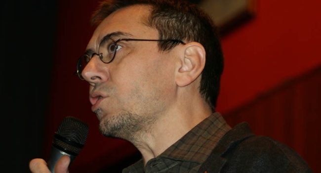 Juan Carlos Monedero durante una conferencia en Zaragoza. Foto: @igoiz17 (AraInfo)