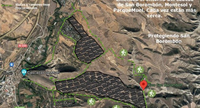 Mapa del territorio afectado por el macroparque de San Isidro Solar 10 SL, elaborado por la Plataforma en Defensa de la Estepa del Huerva.